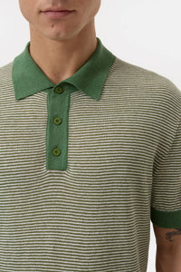 CLOSED Striped Linen Blend Polo Shirt in ranger green - men's shirt - view 4