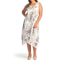 Papillon Floral Linen Panelled Dress in white - women's dress
