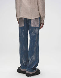 Birth Of Royal Child - Embossed Washed Denim Straight Jeans