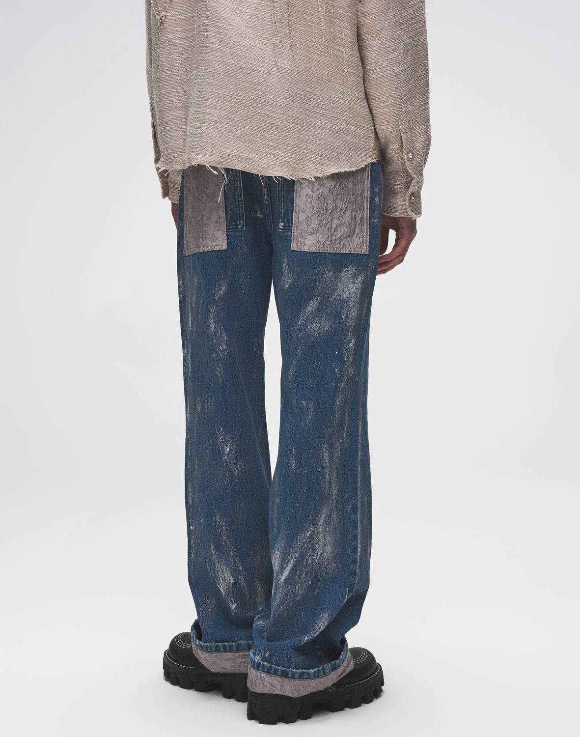 Birth Of Royal Child - Embossed Washed Denim Straight Jeans