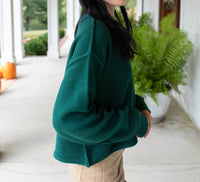 Double Zero Elegant Crewneck Sweater in emerald green - women's sweater - detail view