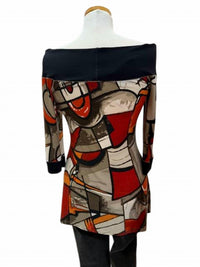 Joseph Ribkoff Women 3/4 Sleeve Off-Shoulder Tunic in natural print - women's shirt - detail view