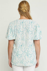 entro Watercolor Puff Sleeve Blouse in green - women's blouse - detail view