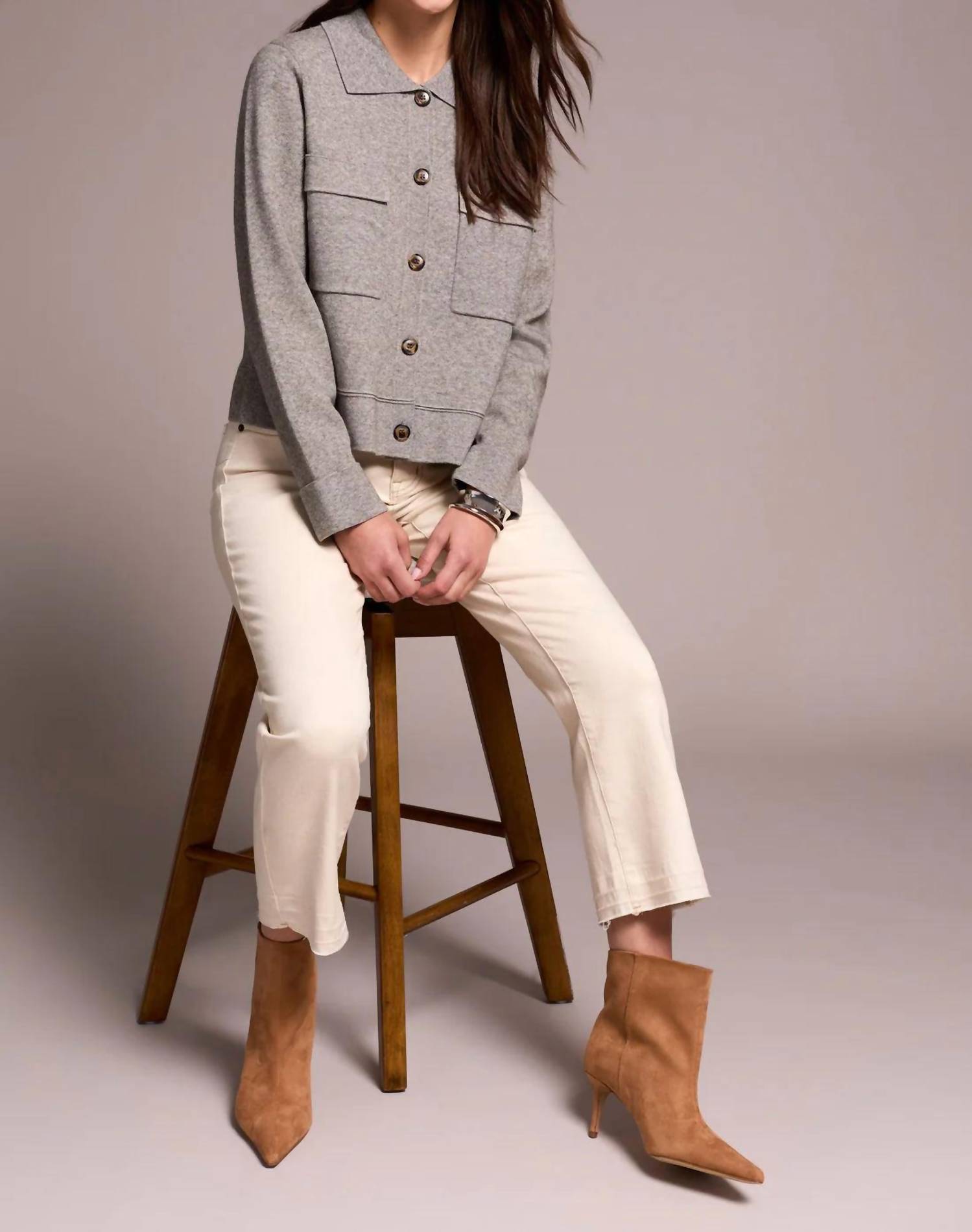 Tribal - Double Knit Collared Sweater Cardigan