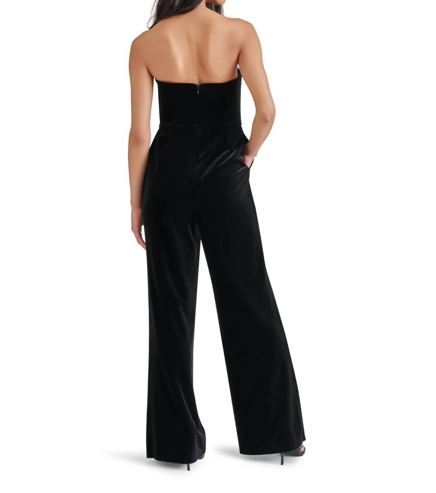 STEVE MADDEN Swanilda Velvet Jumpsuit in black - women's pants - detail view
