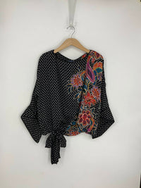 Democracy - 3/4 Dolman Sleeve Polka Dot & Floral Boatneck Top