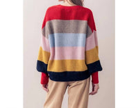 trend:notes Striped Puff Sleeve Sweater in multi - women's sweater - detail view