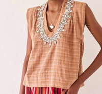 ALIX OF BOHEMIA Nehru Shell And Gem Top in jute pink - women's blouse