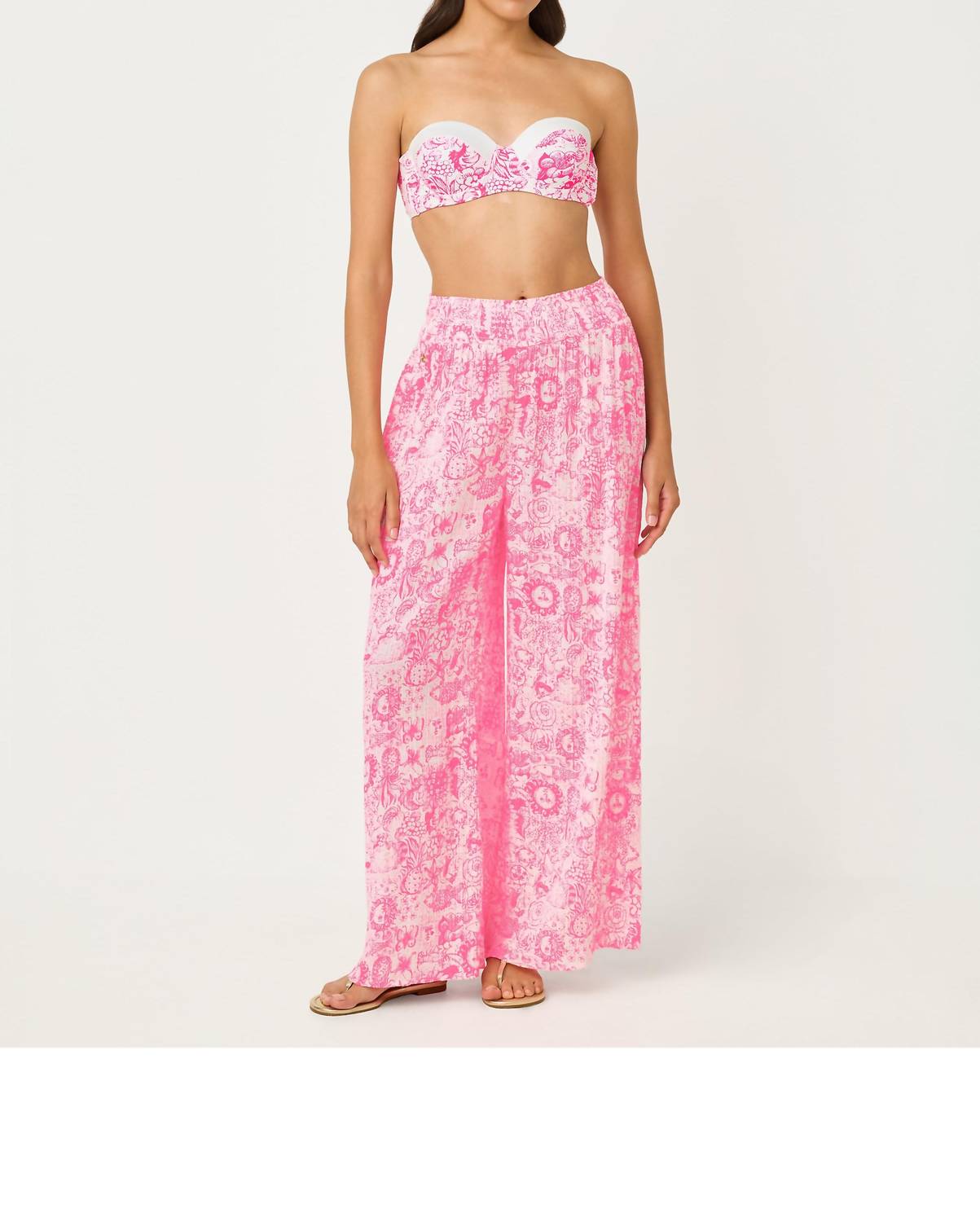 Lilly Pulitzer Enzo Coverup Pants in cherry blossom pink lil fleur de lilly - women's pants - detail view
