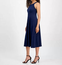 Robbie Bee Sleeveless Keyhole Halter Dress in navy - women's dress - detail view