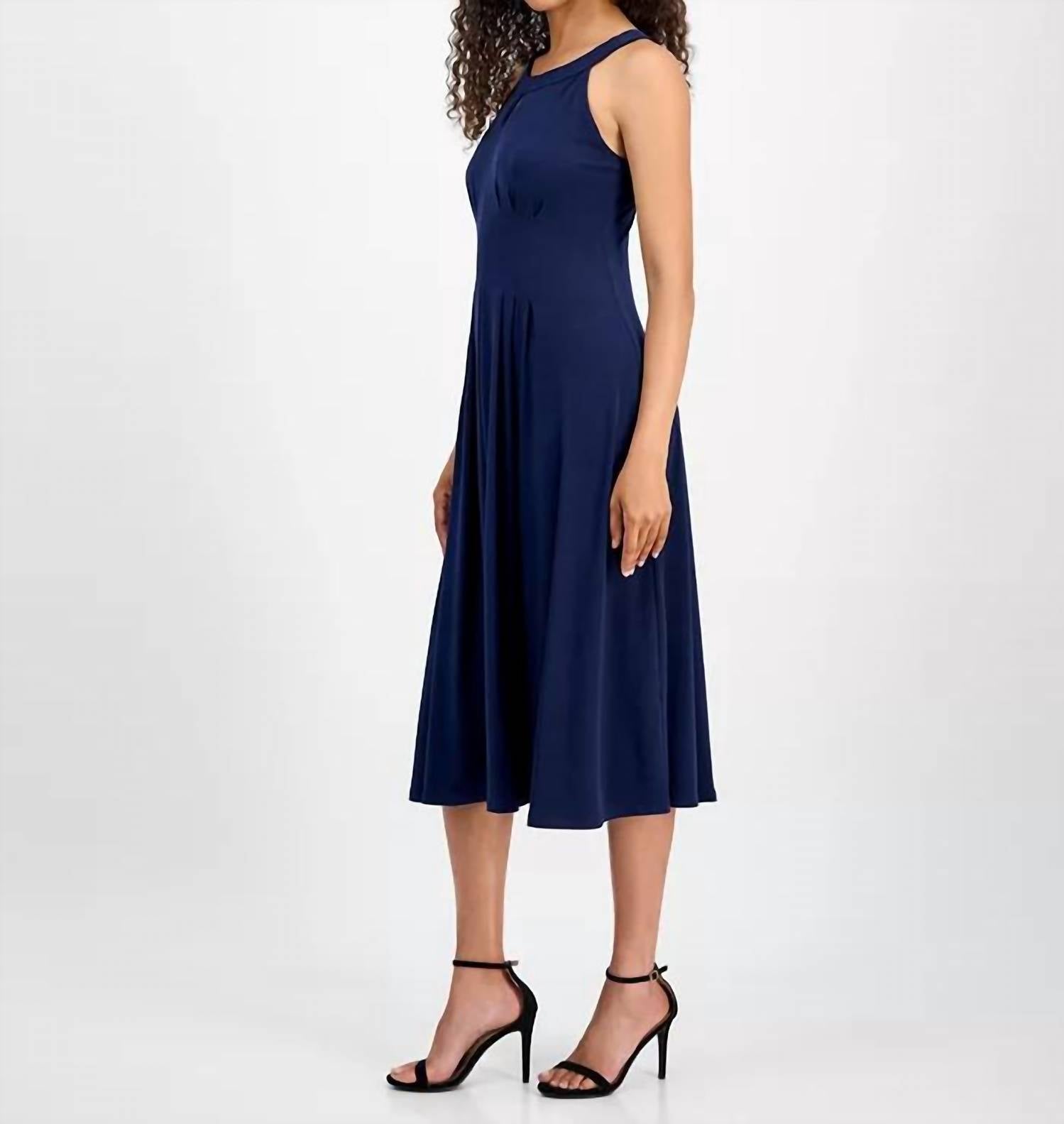 Robbie Bee Sleeveless Keyhole Halter Dress in navy - women's dress - detail view