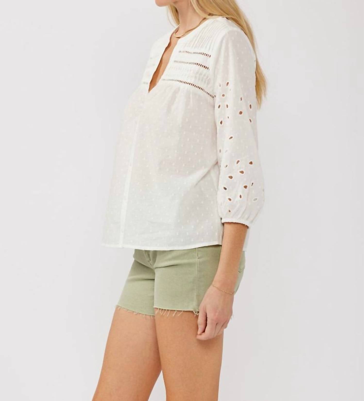 LOVESTITCH Solene Button Down Blouse in white - women's blouse - detail view