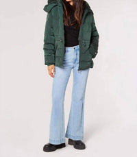APRICOT Hooded Puffer Jacket With Sinched Waist in green - women's jacket - alternate view
