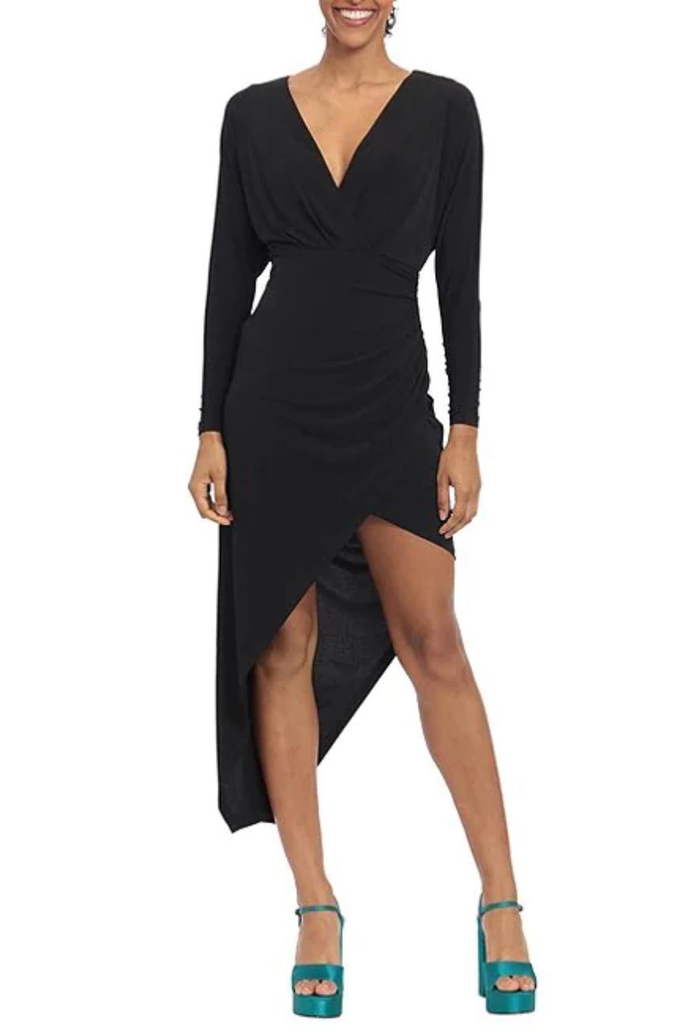 Donna Morgan - Long Sleeve Faux Wrap Oblique Dress