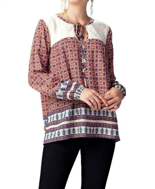 Kori - Border Print Lace Top