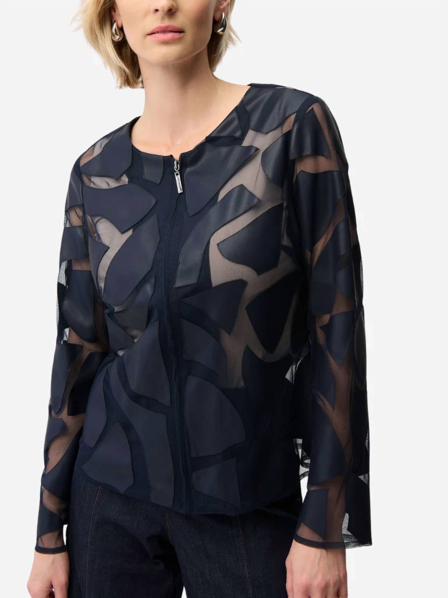 Joseph Ribkoff - Laser Cut Leatherette Giraffe Print Fitted Jacket