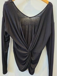 Vava - Women's Deep V-neck Relaxed Long Sleeve Top With Horizontal Bar Detail