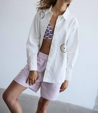Ichi - Crochet Insert Button-down Blouse