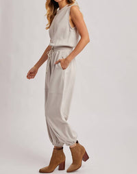 Bluivy - Women's Drawstring Waist Sleeveless Knit Active Jumpsuit
