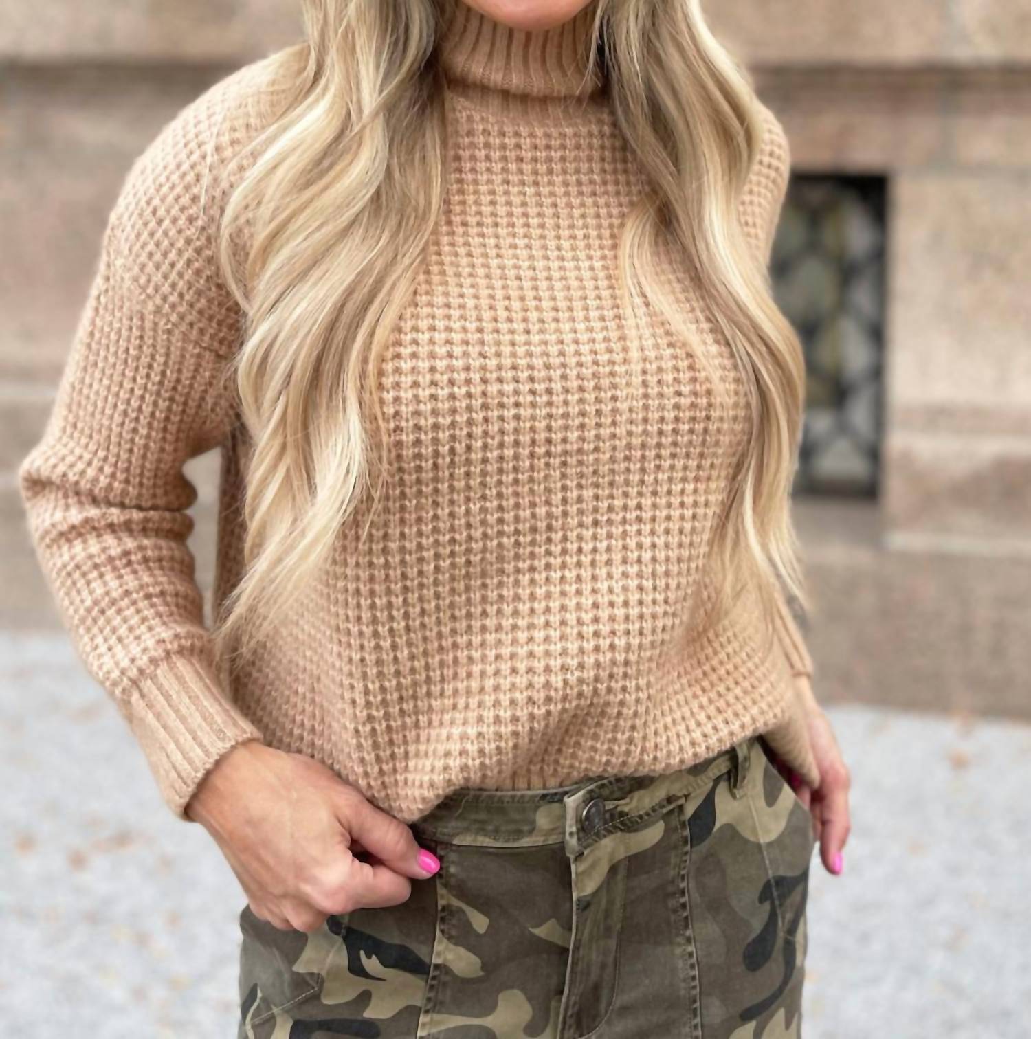 Lili Sidonio Knitted Sweater With High Collar in beige - women's sweater
