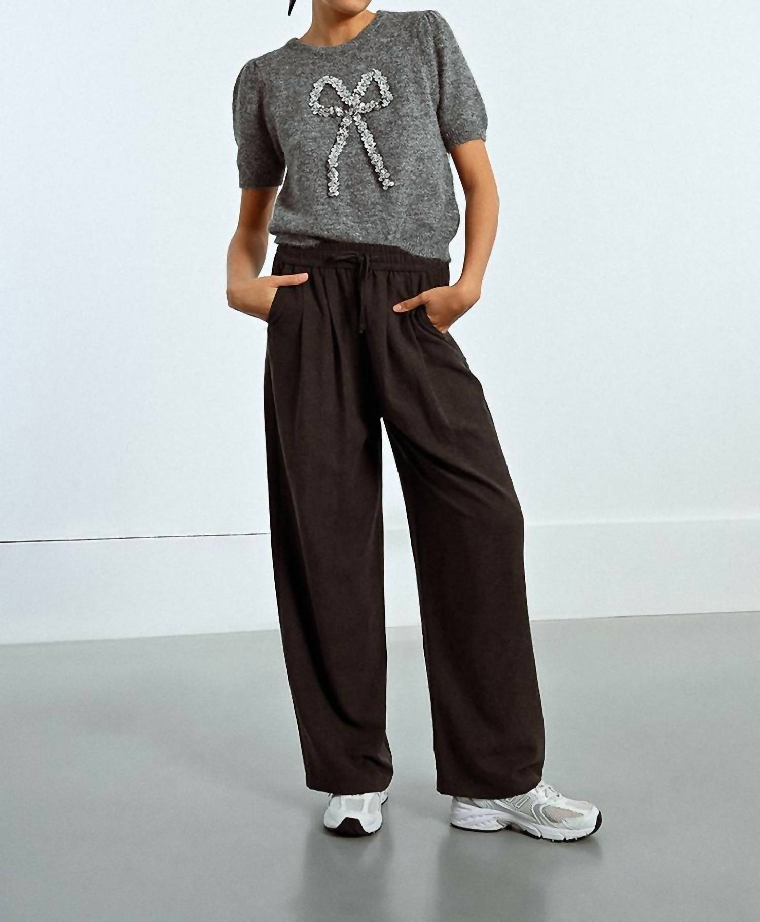 MOLLY BRACKEN Woven Wide Leg Pants in black - women's pants - view 4