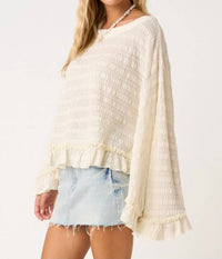 Mittoshop - Flowy Batwing Sleeve Boatneck Ruffle Hem Top