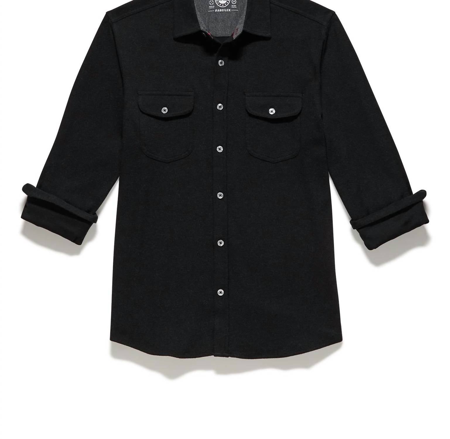 Flags & Anthem Hero Long Sleeve Solid Twill Knit Flannel Button-Down in black - men's shirt - view 4