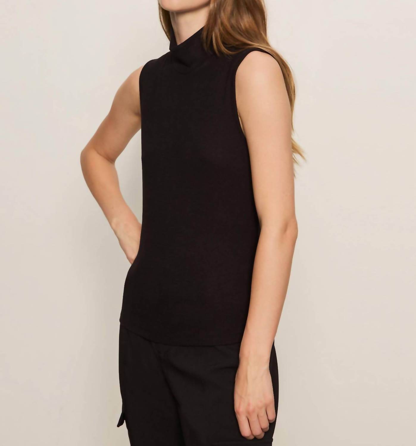 Sanctuary Essential Sleeveless Mock Neck Tank Top in black 1 - women's tank top - alternate view