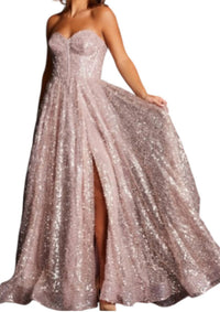 Jovani - Strapless Corset Sequin Dress