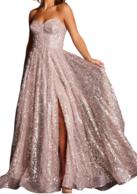 Jovani - Strapless Corset Sequin Dress