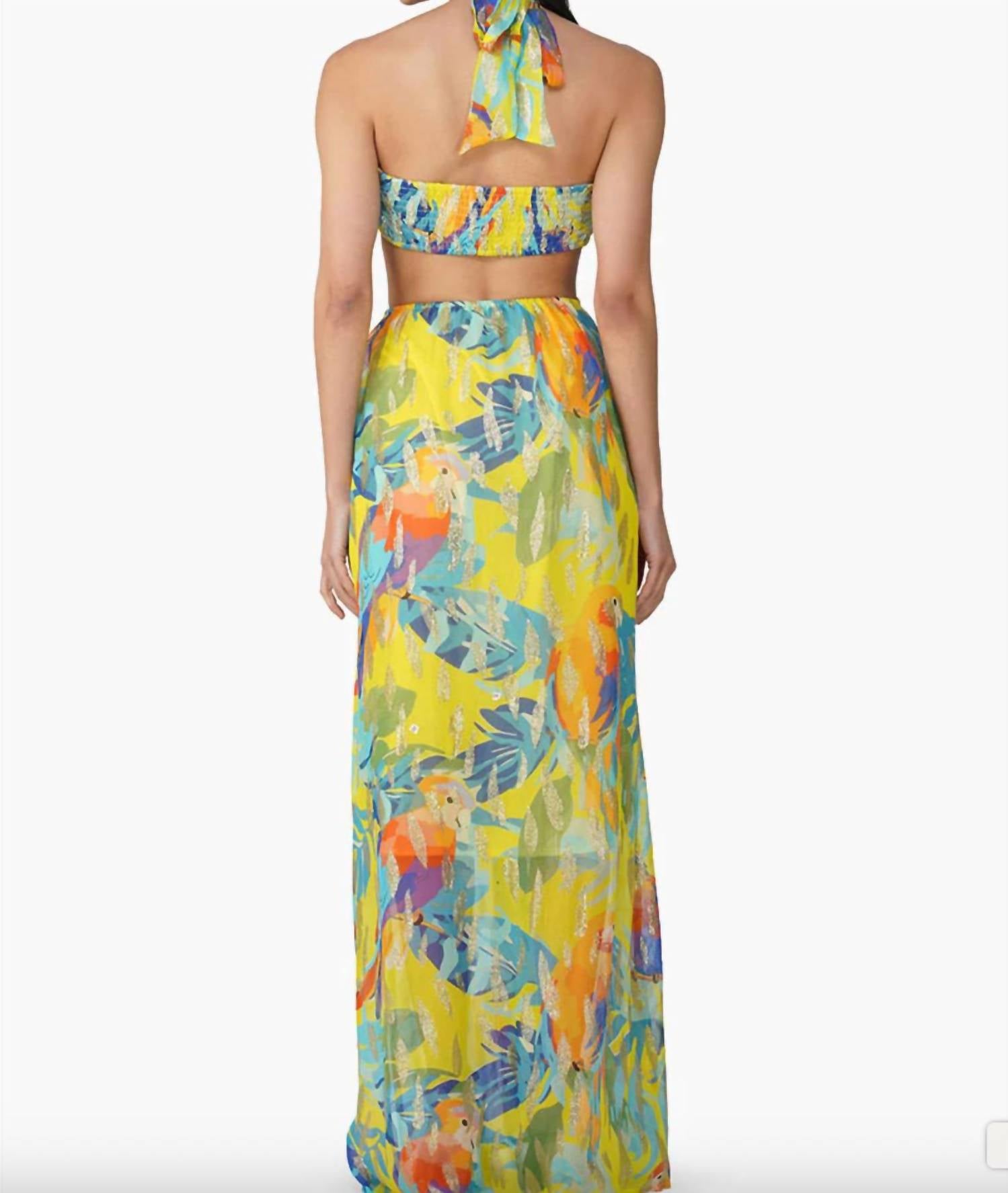 America & Beyond - Peru Tropic Lurex Printed Halter Dress