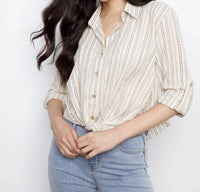 Charlie B - Striped Cotton-Linen Blend Shirt With Front Twist