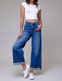 HIDDEN Cuffed High Rise Wide Leg Jean in medium wash - women's jeans - view 4
