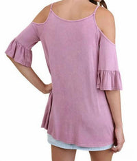 Umgee - Mineral Washed Cold Shoulder Top