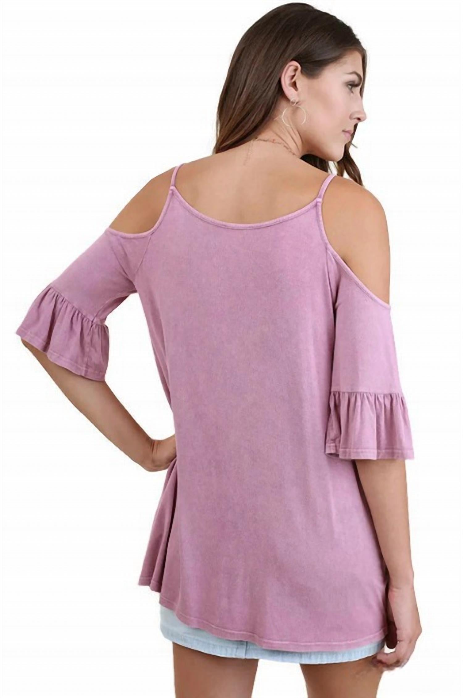 Umgee - Mineral Washed Cold Shoulder Top