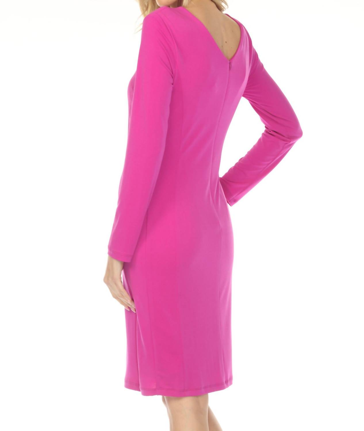 Joseph Ribkoff Gathered Keyhole Neck Sheath Midi Dress in cosmos violet - women's dress - view 4