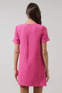 SUGARLIPS Amélie Tweed Mini Dress in fuchsia - women's dress - alternate view