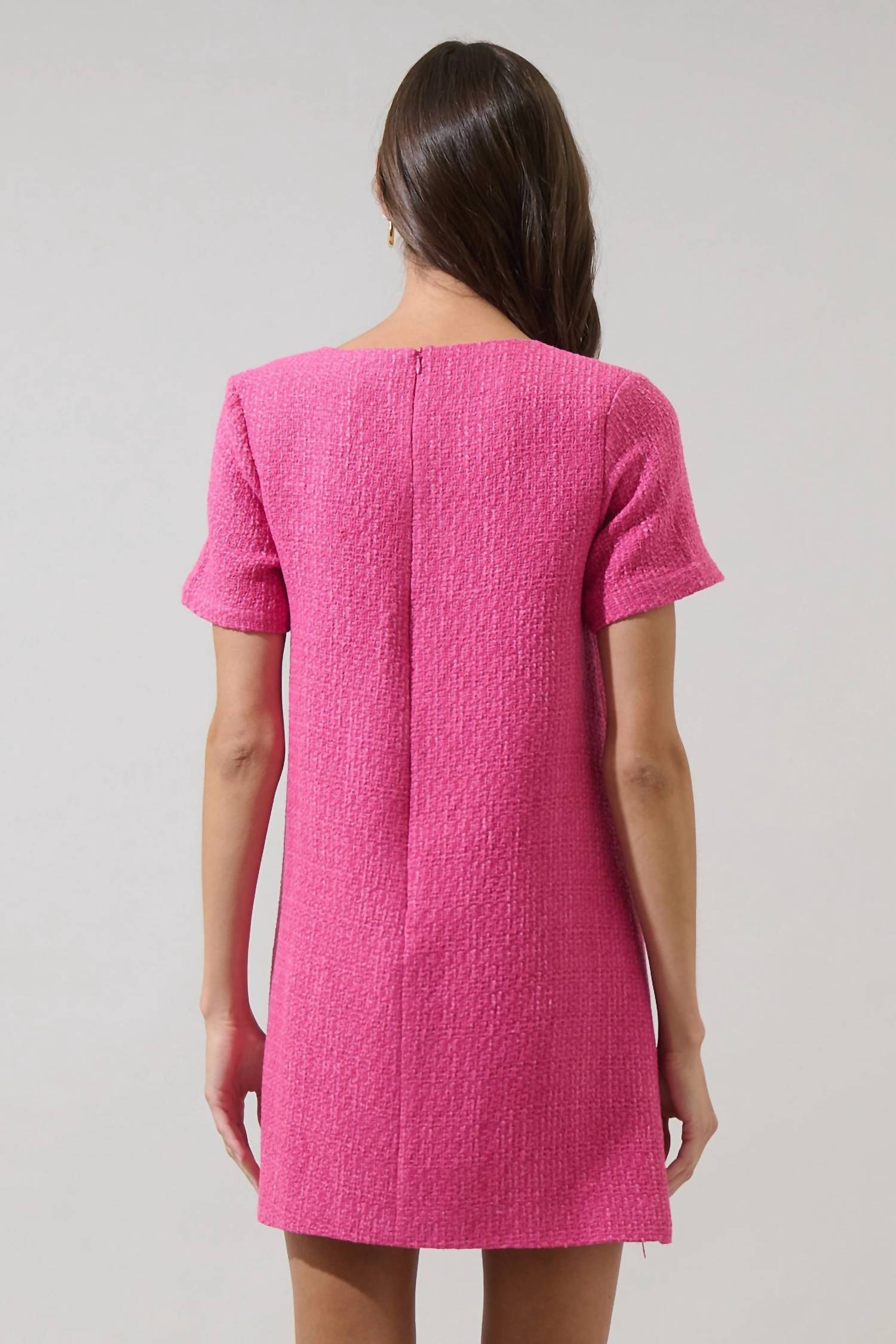 SUGARLIPS Amélie Tweed Mini Dress in fuchsia - women's dress - alternate view