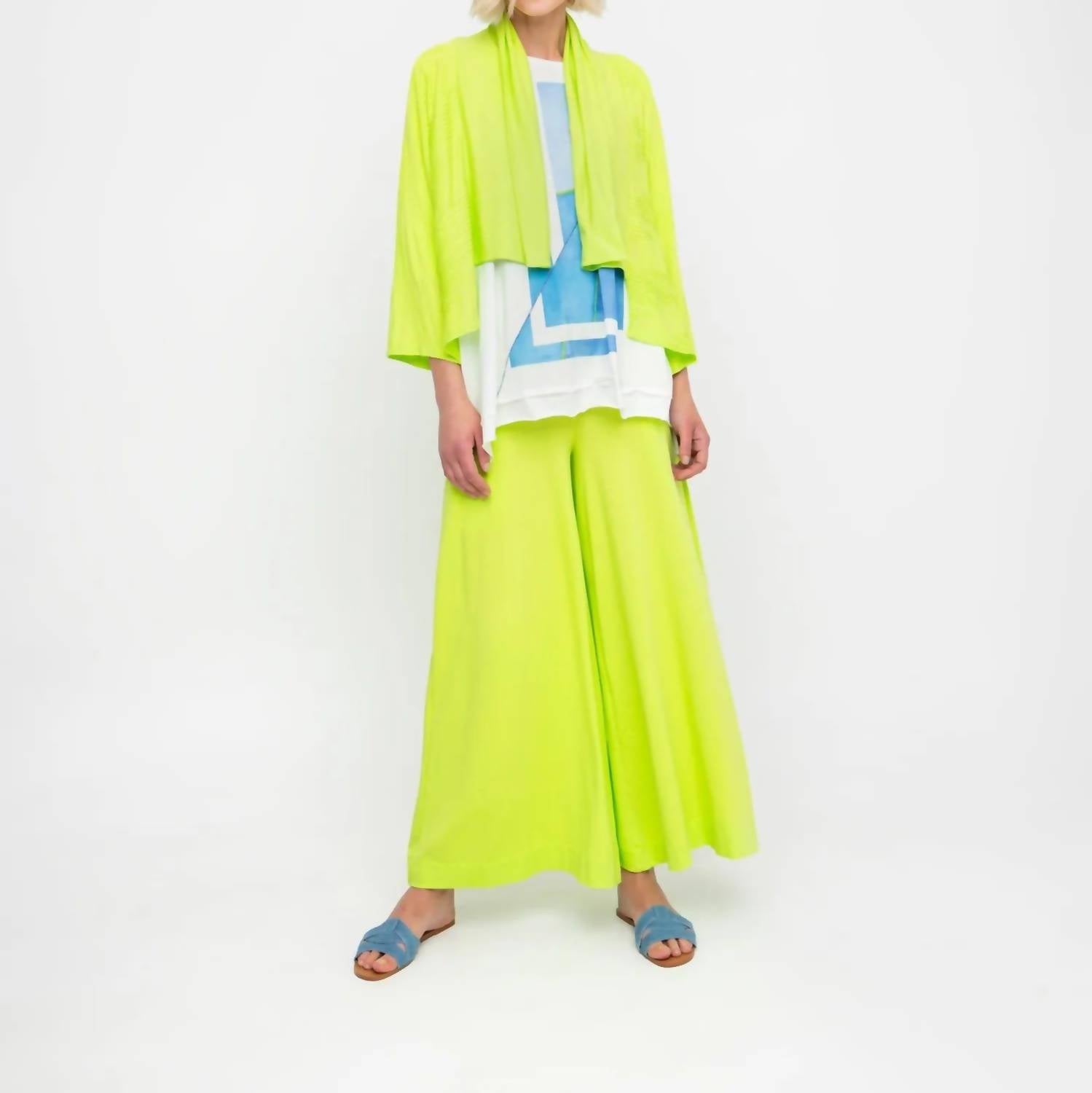 Ozai N Ku Drape Neck Racquet Cardigan in lime - women's cardigan