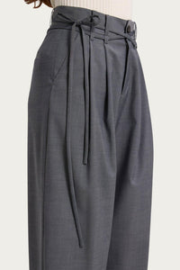 WIDE-LEG BELTED WOOL-BLEND TROUSERS