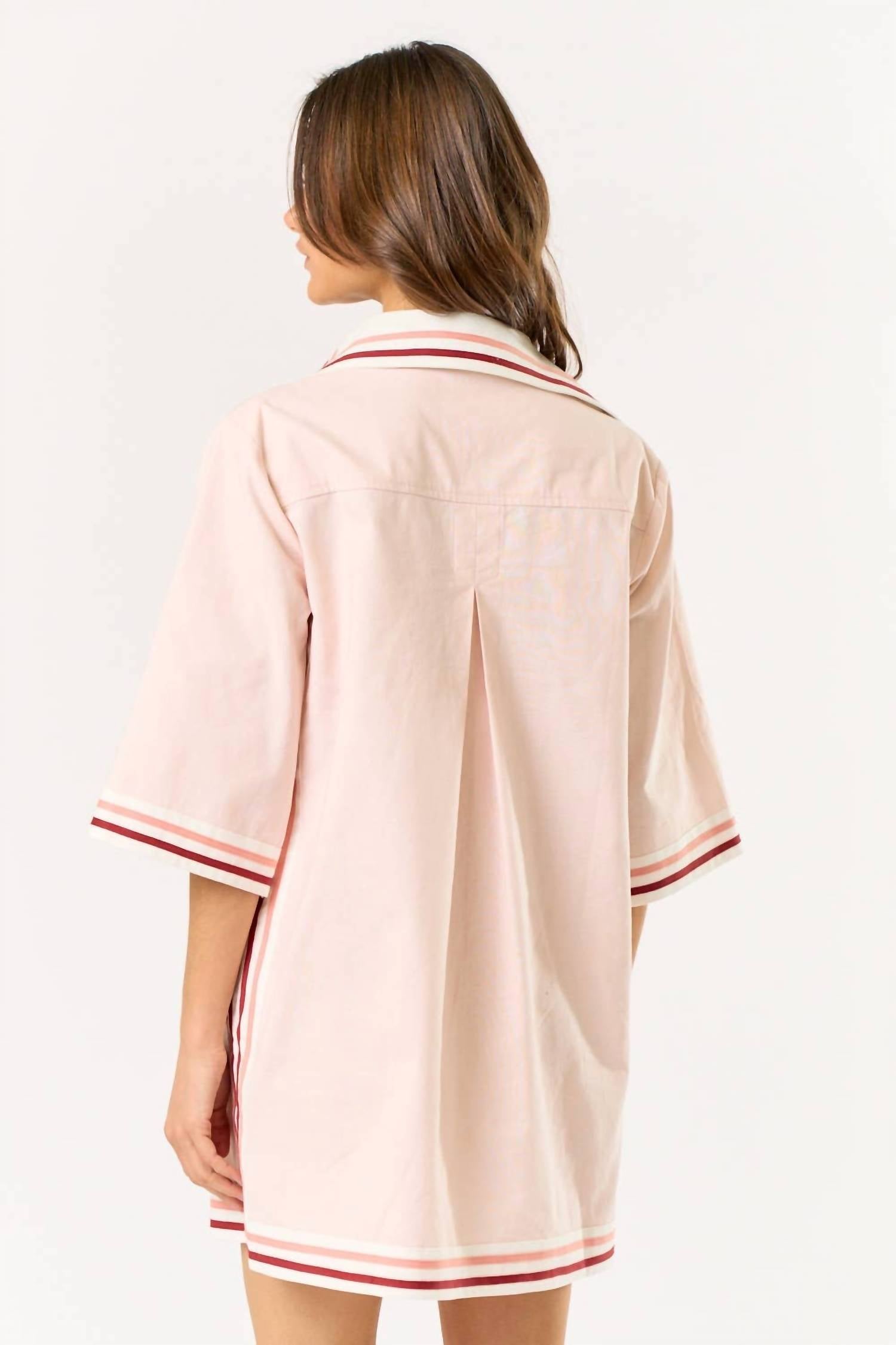 Lalavon - Lila Striped Collared Oversize Mini Dress