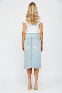 Mica Denim - Light Wash Denim Midi Skirt