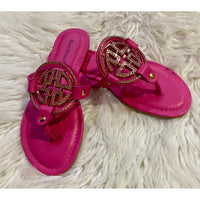 Pierre Dumas Women's Rhinestone Medallion Thong Sandals in pink - women's sandal - alternate view
