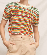 En Creme - Short Sleeve Knit Sweater Cropped Top