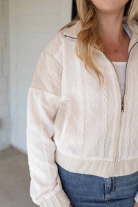 mystree Wanna Get Away Quilted Jacket in oatmeal mix - women's jacket - detail view