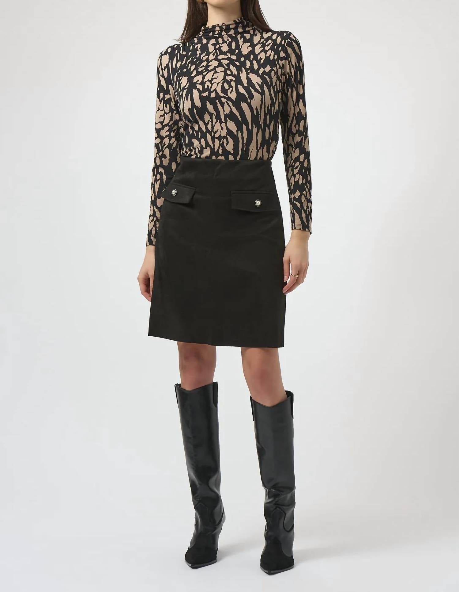 Joseph Ribkoff Faux Suede A-line Mini Skirt in black - women's skirt