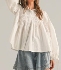 Miou Muse - Button Front Tie Sleeve Top