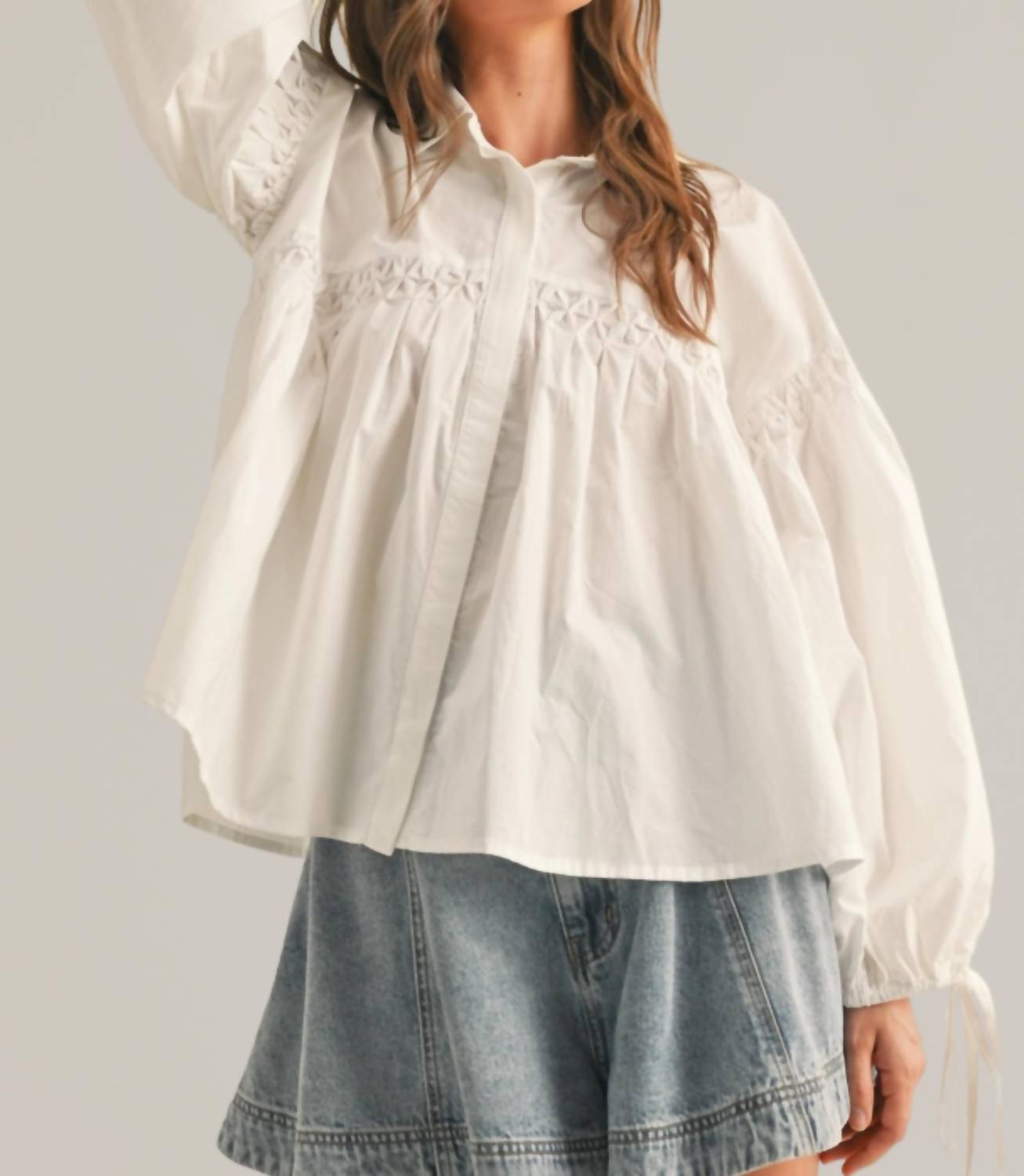 Miou Muse - Button Front Tie Sleeve Top