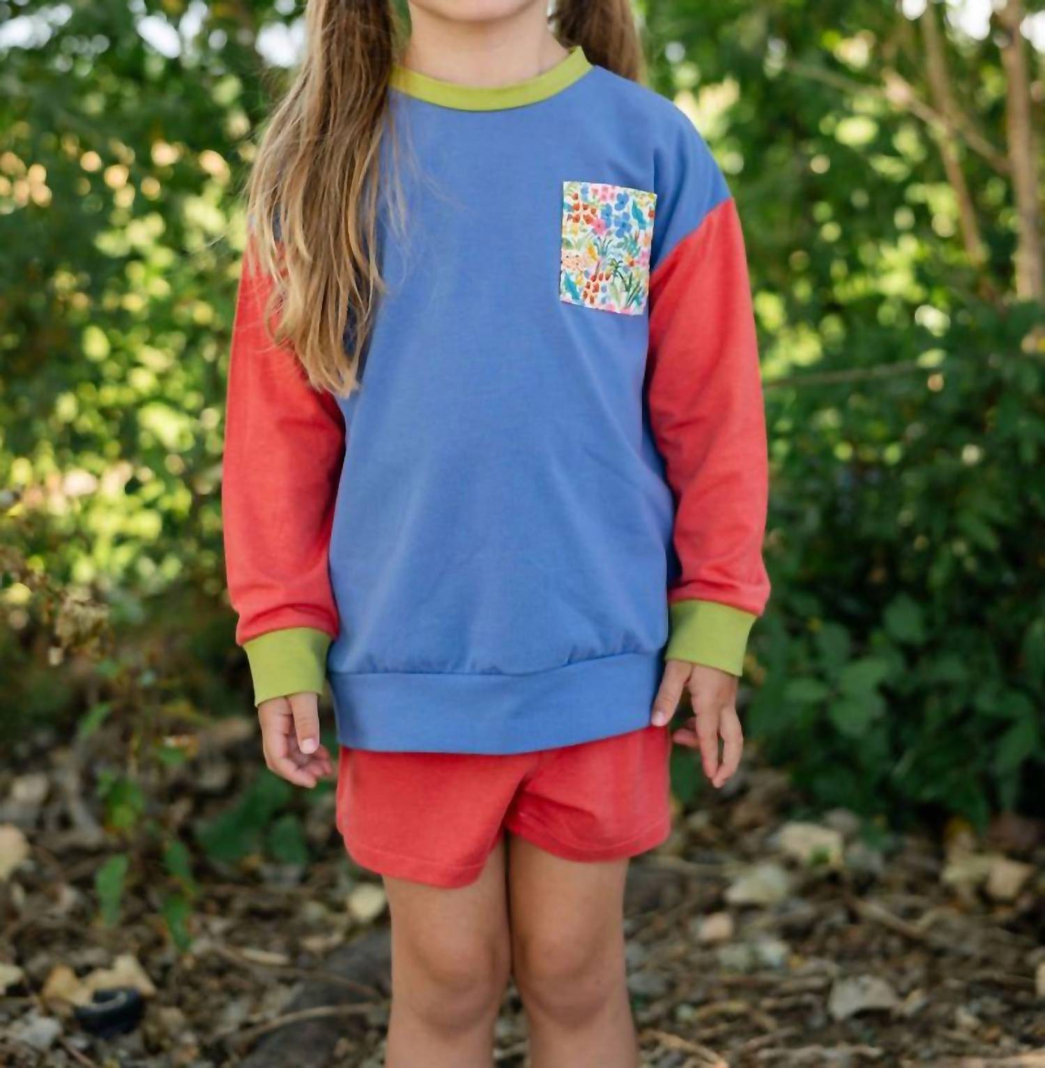 Thimble Collection - Girl's Wildflower Colorblock Modern Sweatshirt