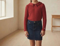 Retrokid - Girls Mae Bow Ribbed Collar T-shirt